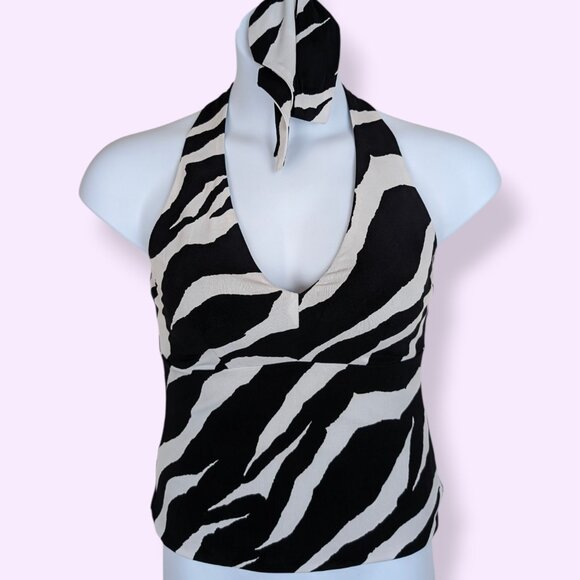 🍁V. Cartise Zebra Stripe Halter Top (& Matching Hair Tie) - Picture 1 of 9